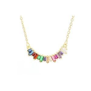 Rainbow Crystal Necklace Coloful cubic Zirconia Pendant Gold